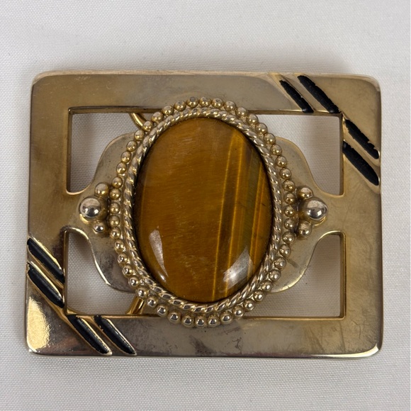 Other - Vintage Belt Buckle Tiger's Eye Gemstone 70's 80's Western Ornate Southwestern